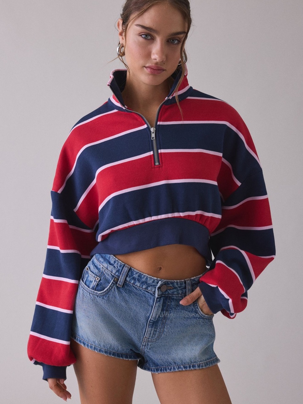 Urban Outfitters | Take it Easy Cropped Quarter Zip Pullover - M